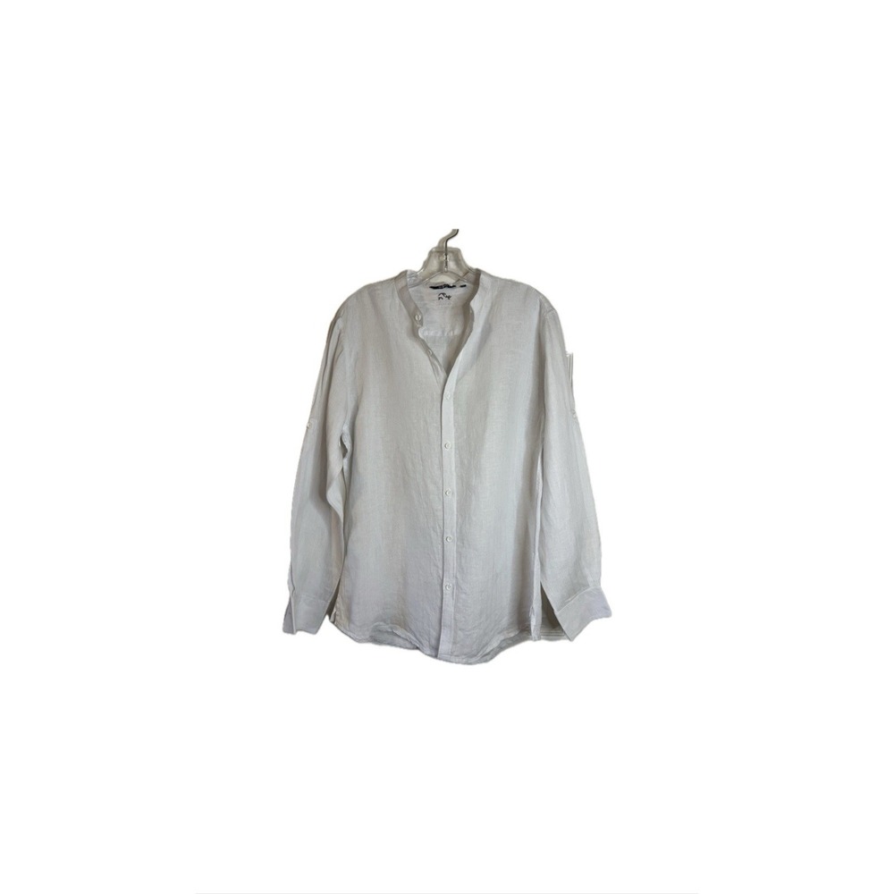 BOHIO White Longsleeve Button Up 100% Linen Shirt Size Large